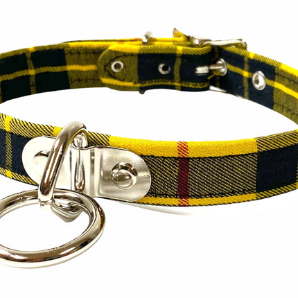 CK129PLAID  PLAID FABRIC O RING BONDAGE CHOKER