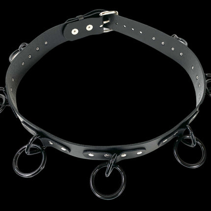 BT114-BS BLUE LEATHER BONDAGE BELT, LARGE BLACK LOOPS & RINGS