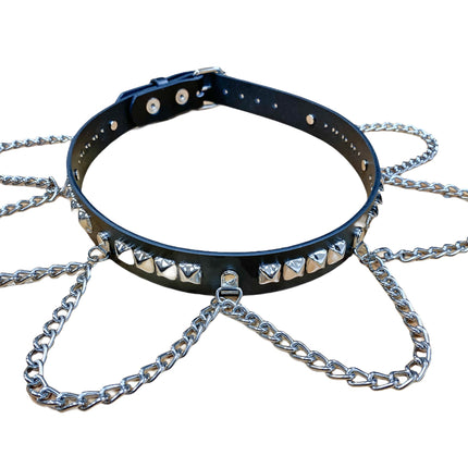 BT573 PYRAMID STUDDED BELT WITH CHAIN