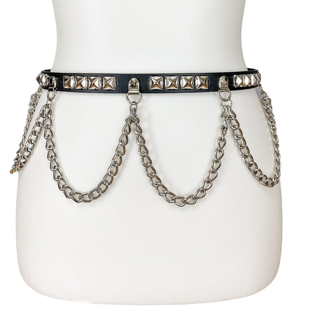 BT572 3/4" WIDE 1/2" PYRAMID STUDDED BELT WITH CHAIN