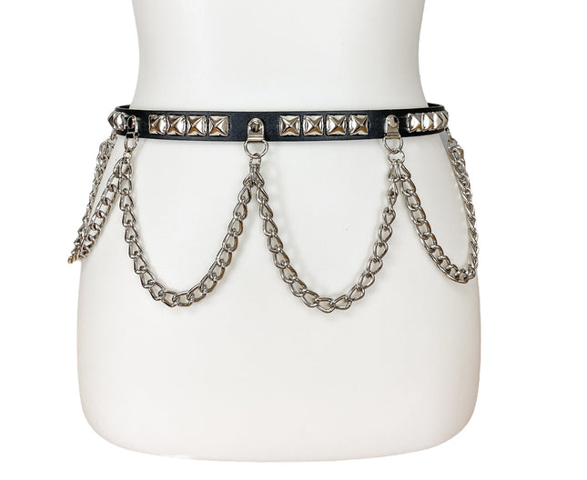 BT572 3/4" WIDE 1/2" PYRAMID STUDDED BELT WITH CHAIN