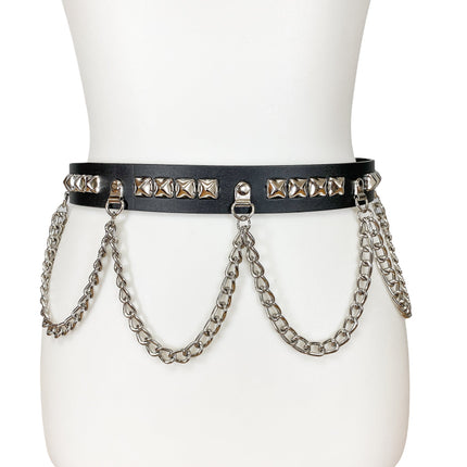 BT573 PYRAMID STUDDED BELT WITH CHAIN