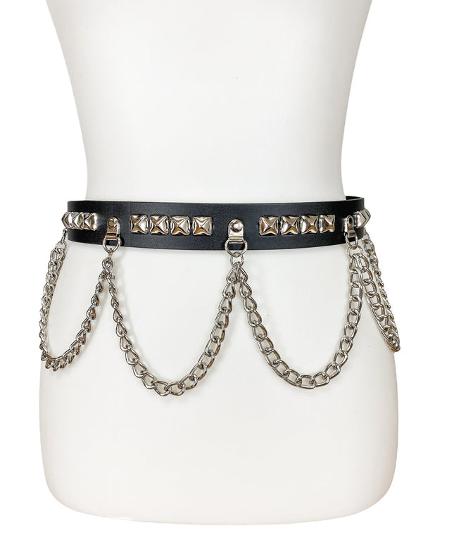 BT573 PYRAMID STUDDED BELT WITH CHAIN
