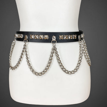 BT573 PYRAMID STUDDED BELT WITH CHAIN