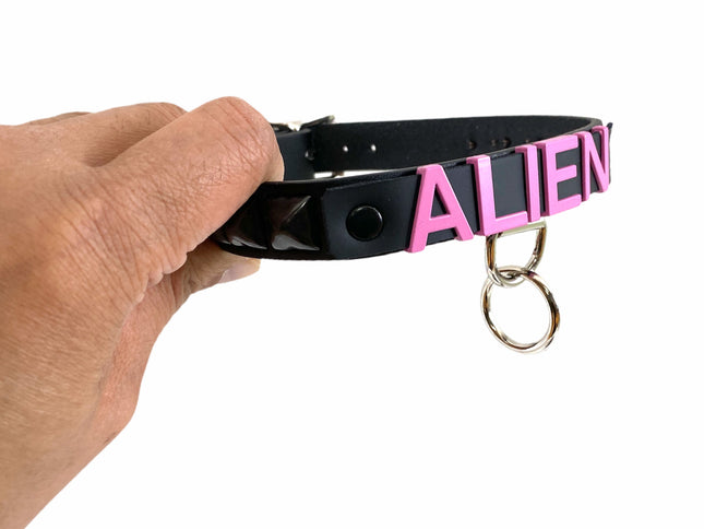 FCK262-PS BONDAGE FETISH  STAINLESS STEEL LETTER WORDS ID NAME CHOKER