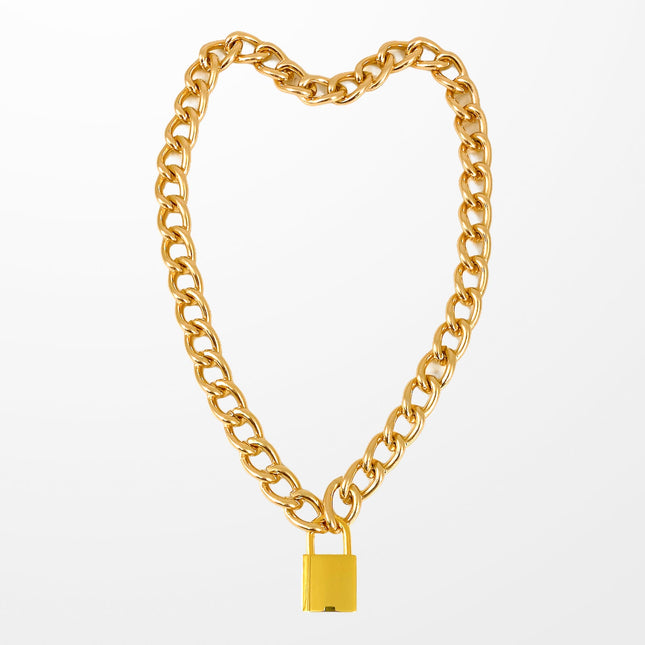 FC944GOLD-ALUMINUM REGULAR  CHAIN PADLOCK NECKLACE