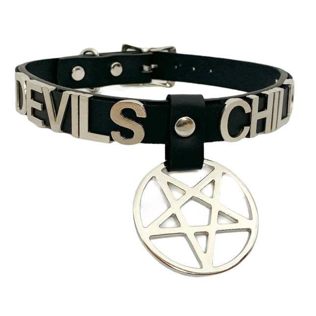 FC875 PENTAGRAM BONDAGE STAINLESS STEEL LETTER WORDS ID NAME CHOKER