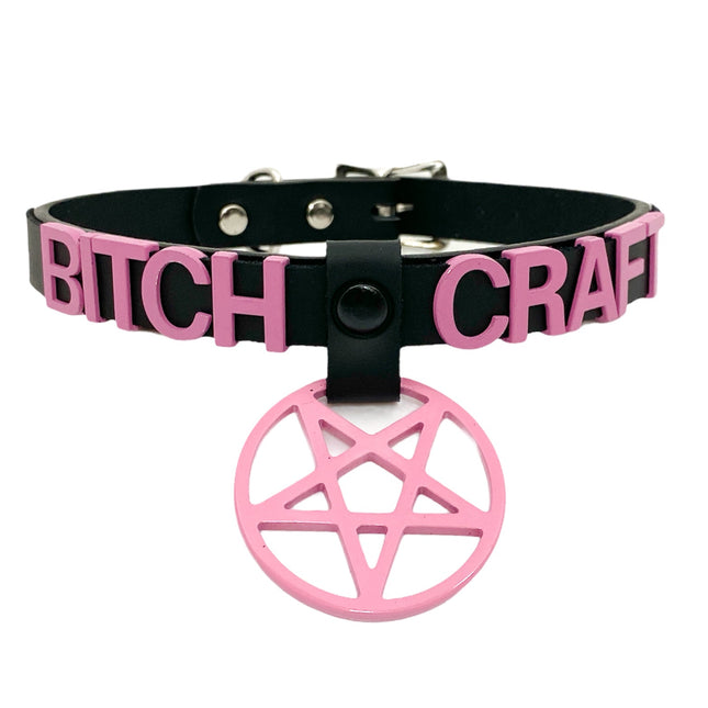 FC875 PENTAGRAM BONDAGE STAINLESS STEEL LETTER WORDS ID NAME CHOKER