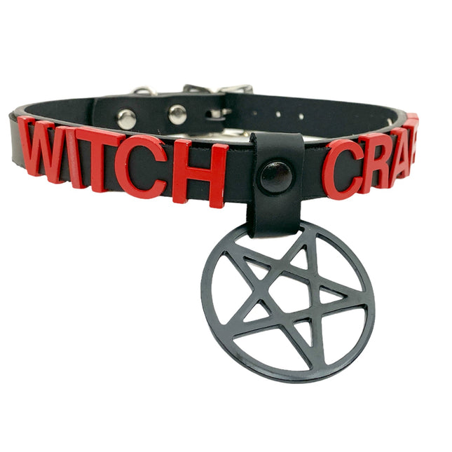 FC875-BLACK PENTA BONDAGE STAINLESS STEEL LETTER WORDS ID NAME CHOKER