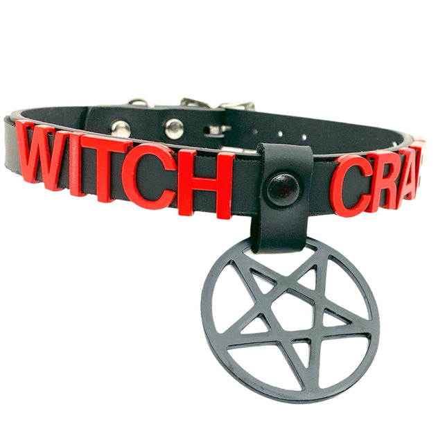 FC875-BLACK PENTA BONDAGE STAINLESS STEEL LETTER WORDS ID NAME CHOKER