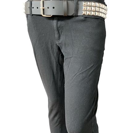 BT104  3 ROW PYRAMID STUD BELT -ROLLER BUCKLE