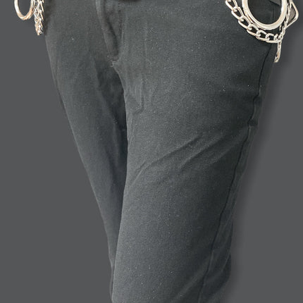BT115 BLACK LEATHER BONDAGE BELT, 1 1/2" LOOP, RING, & CHAIN