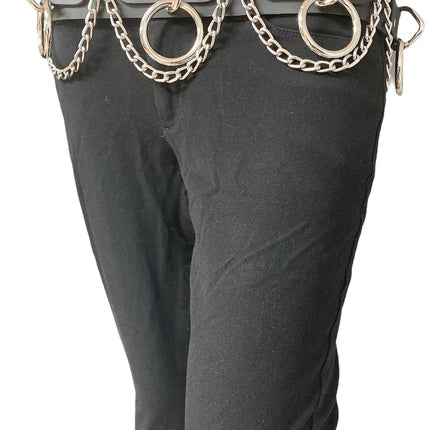 BT115 BLACK LEATHER BONDAGE BELT, 1 1/2" LOOP, RING, & CHAIN