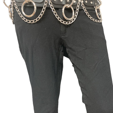 BT115 BLACK LEATHER BONDAGE BELT, 1 1/2" LOOP, RING, & CHAIN