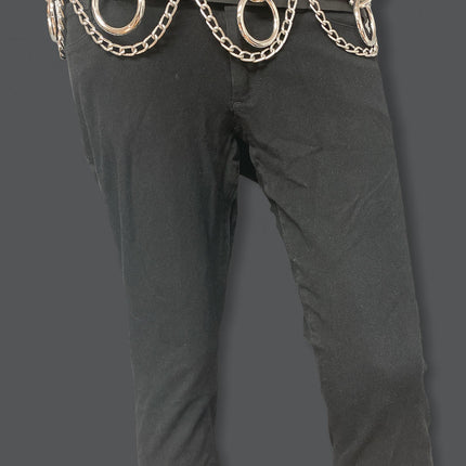 BT115 BLACK LEATHER BONDAGE BELT, 1 1/2" LOOP, RING, & CHAIN