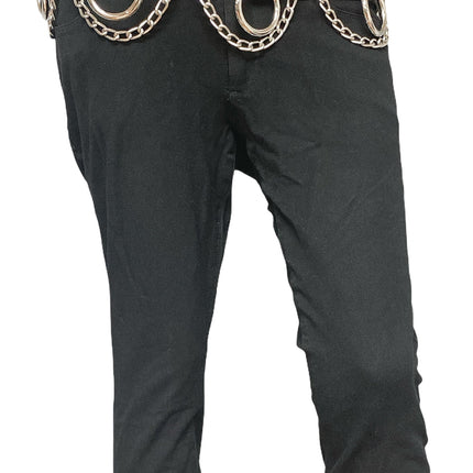 BT115 BLACK LEATHER BONDAGE BELT, 1 1/2" LOOP, RING, & CHAIN