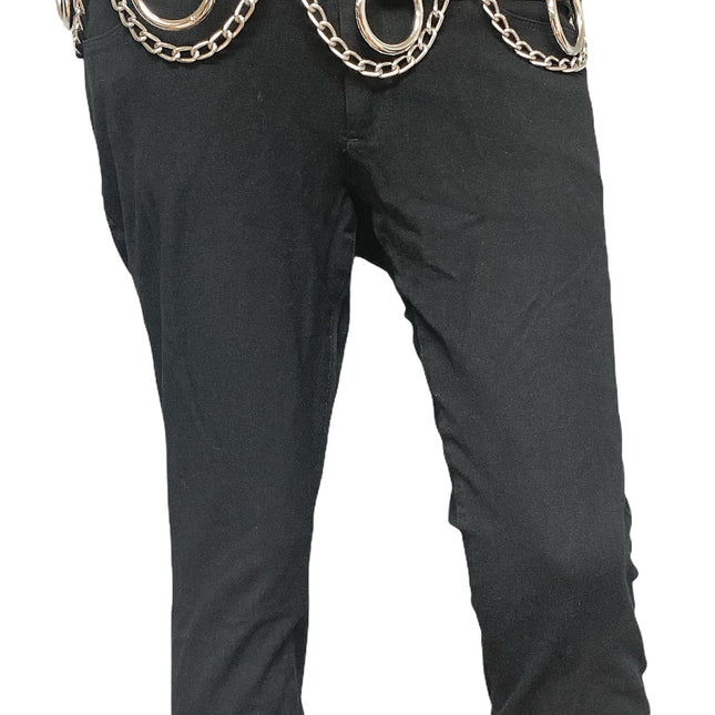 BT115 BLACK LEATHER BONDAGE BELT, 1 1/2" LOOP, RING, & CHAIN