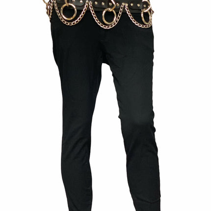 BT115 BLACK LEATHER BONDAGE BELT, 1 1/2" LOOP, RING, & CHAIN