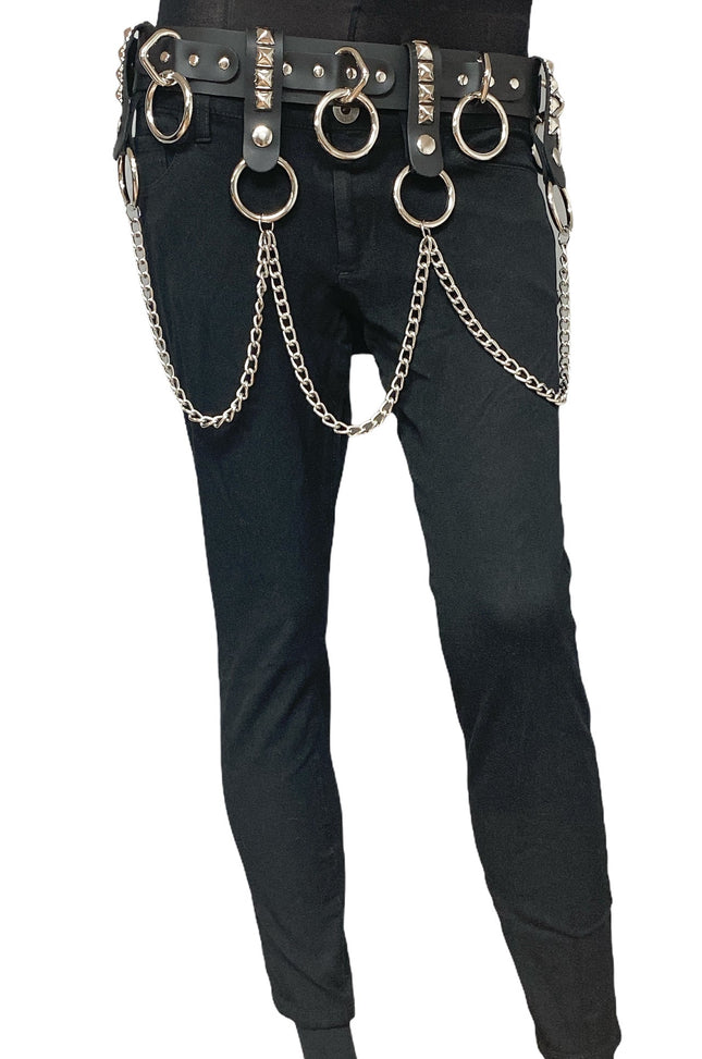 BT587 1 3/4" BONDAGE BELT WITH REMOVABLE RING AND CHAIN
