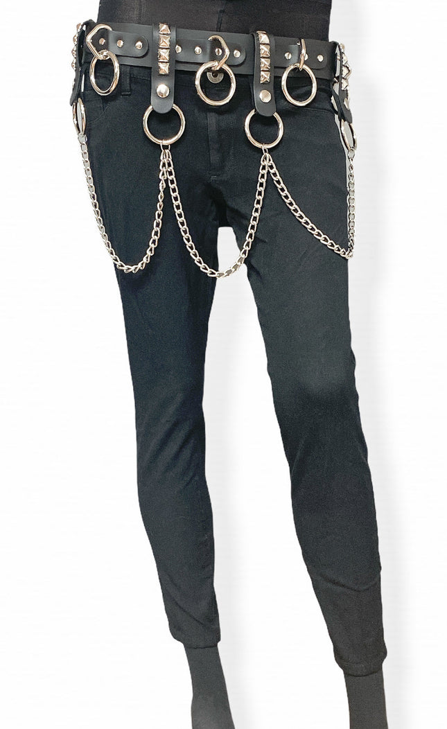 BT587 1 3/4" BONDAGE BELT WITH REMOVABLE RING AND CHAIN