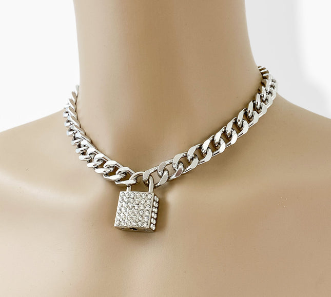 FC948SQ CUBAN CHAIN PADLOCK NECKLACE