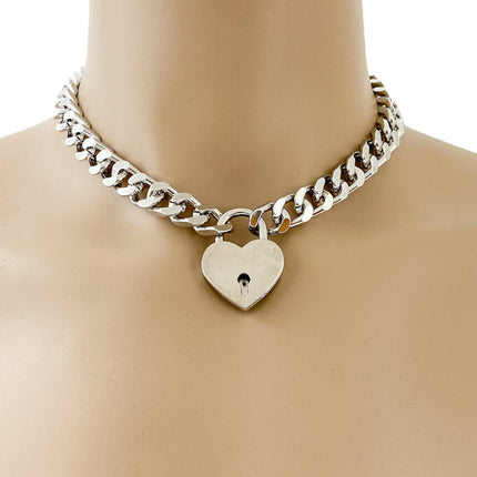 FC948HT CUBAN CHAIN HEART PADLOCK NECKLACE