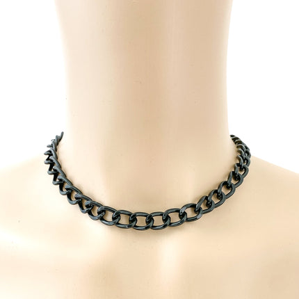 CK992-BS  BLACK REGULAR 3MM ALUMINUM CHAIN NECKLACE