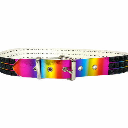 BT104RN-M-BS  RAINBOW 3 ROW PYRAMID STUDDED  BELT