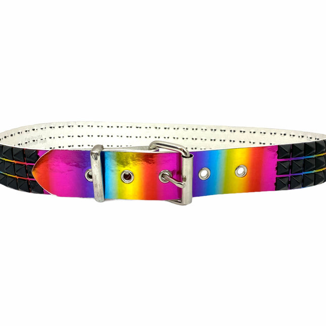 BT104RN-M-BS  RAINBOW 3 ROW PYRAMID STUDDED  BELT