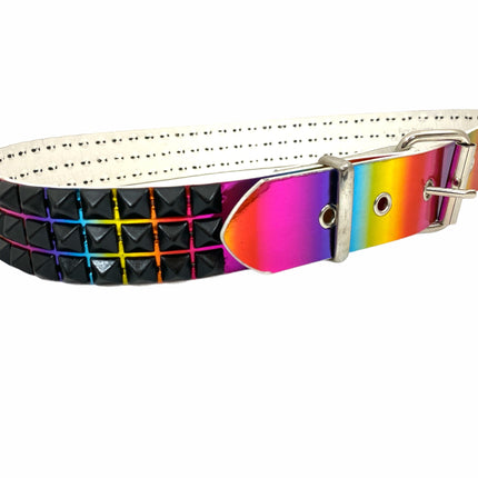 BT104RN-M-BS  RAINBOW 3 ROW PYRAMID STUDDED  BELT