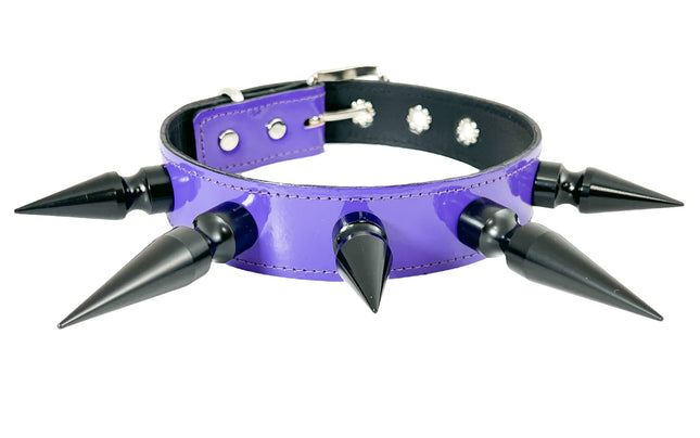 FCK362P-BS   3" BLACK SPIKE NEON PATENT CHOKER