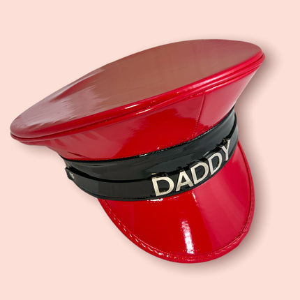 HT233P.RED-BLACK STAINLESS STEEL LETTER WORDS ID NAME CAPTAIN HAT