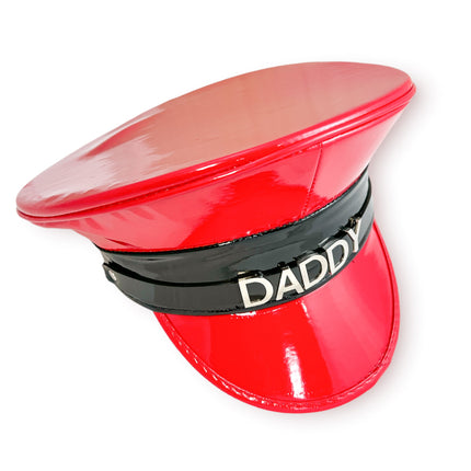 HT233P.RED-BLACK STAINLESS STEEL LETTER WORDS ID NAME CAPTAIN HAT