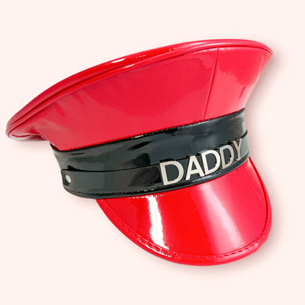 HT233P.RED-BLACK STAINLESS STEEL LETTER WORDS ID NAME CAPTAIN HAT
