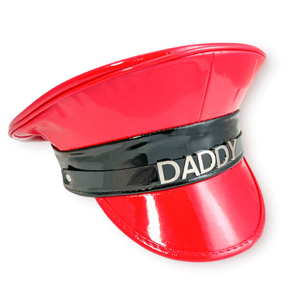 HT233P.RED-BLACK STAINLESS STEEL LETTER WORDS ID NAME CAPTAIN HAT
