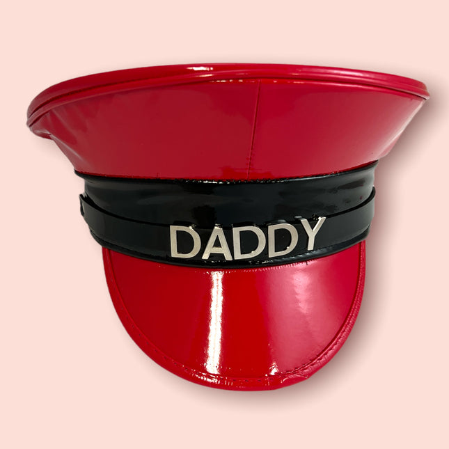 HT233P.RED-BLACK STAINLESS STEEL LETTER WORDS ID NAME CAPTAIN HAT