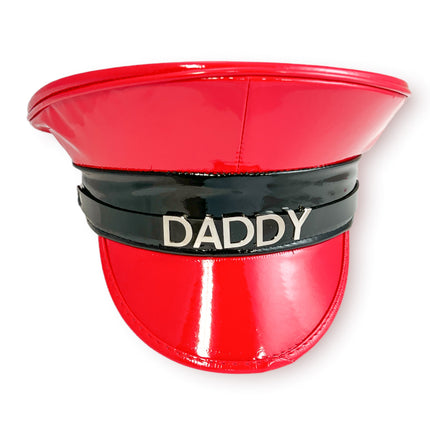HT233P.RED-BLACK STAINLESS STEEL LETTER WORDS ID NAME CAPTAIN HAT