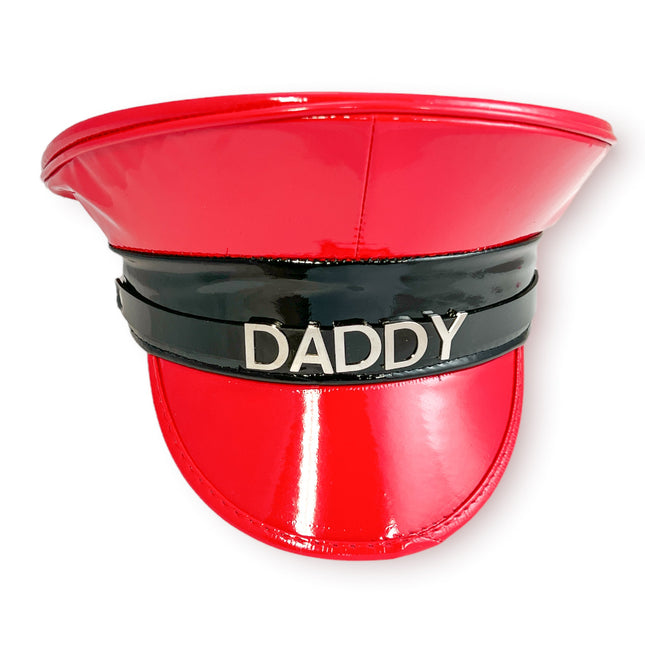 HT233P.RED-BLACK STAINLESS STEEL LETTER WORDS ID NAME CAPTAIN HAT