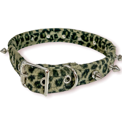 CK134L FUZZY LEOPARD  1/2" SPIKE CHOKER HANDMADE IN USA