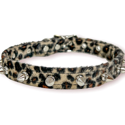 CK134L FUZZY LEOPARD  1/2" SPIKE CHOKER HANDMADE IN USA