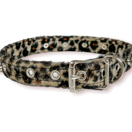 CK134L FUZZY LEOPARD  1/2" SPIKE CHOKER HANDMADE IN USA