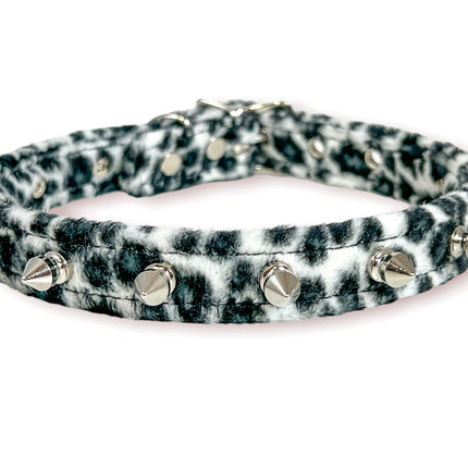 CK134L FUZZY LEOPARD  1/2" SPIKE CHOKER HANDMADE IN USA