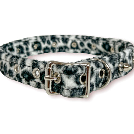 CK134L FUZZY LEOPARD  1/2" SPIKE CHOKER HANDMADE IN USA
