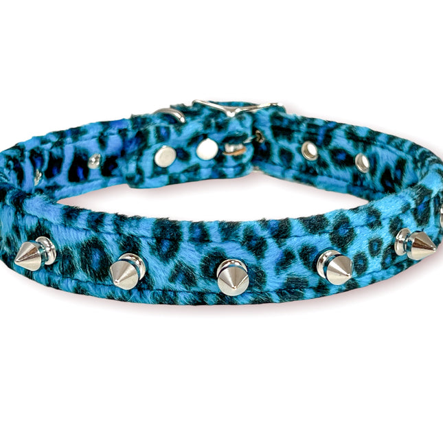 CK134L FUZZY LEOPARD  1/2" SPIKE CHOKER HANDMADE IN USA