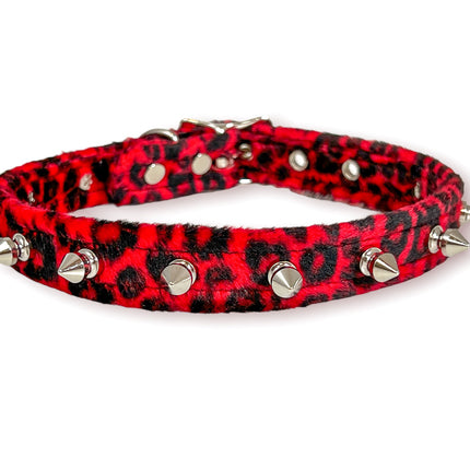 CK134L FUZZY LEOPARD  1/2" SPIKE CHOKER HANDMADE IN USA