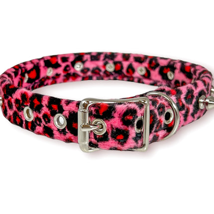 CK134L FUZZY LEOPARD  1/2" SPIKE CHOKER HANDMADE IN USA