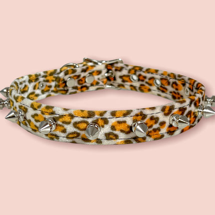 CK134L FUZZY LEOPARD  1/2" SPIKE CHOKER HANDMADE IN USA