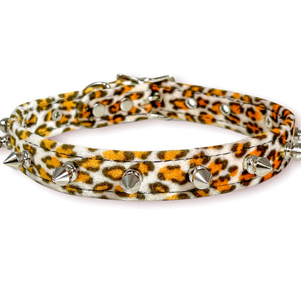 CK134L FUZZY LEOPARD  1/2" SPIKE CHOKER HANDMADE IN USA