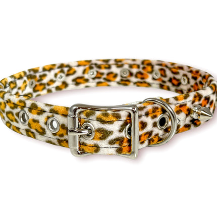 CK134L FUZZY LEOPARD  1/2" SPIKE CHOKER HANDMADE IN USA