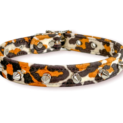 CK134L FUZZY LEOPARD  1/2" SPIKE CHOKER HANDMADE IN USA